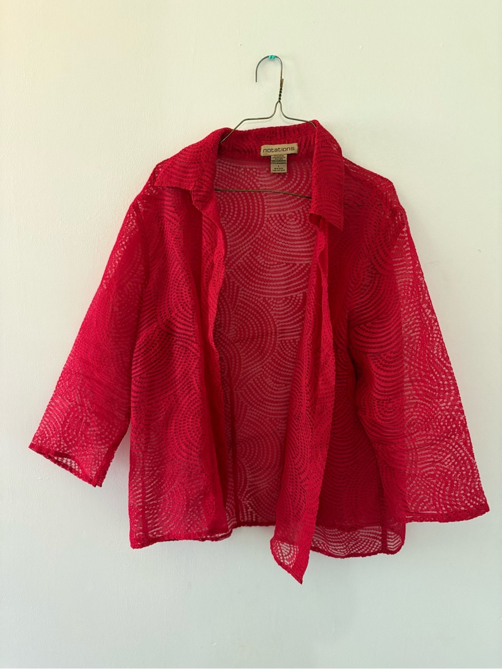 Notations Sheer Red Open button up Cardigan